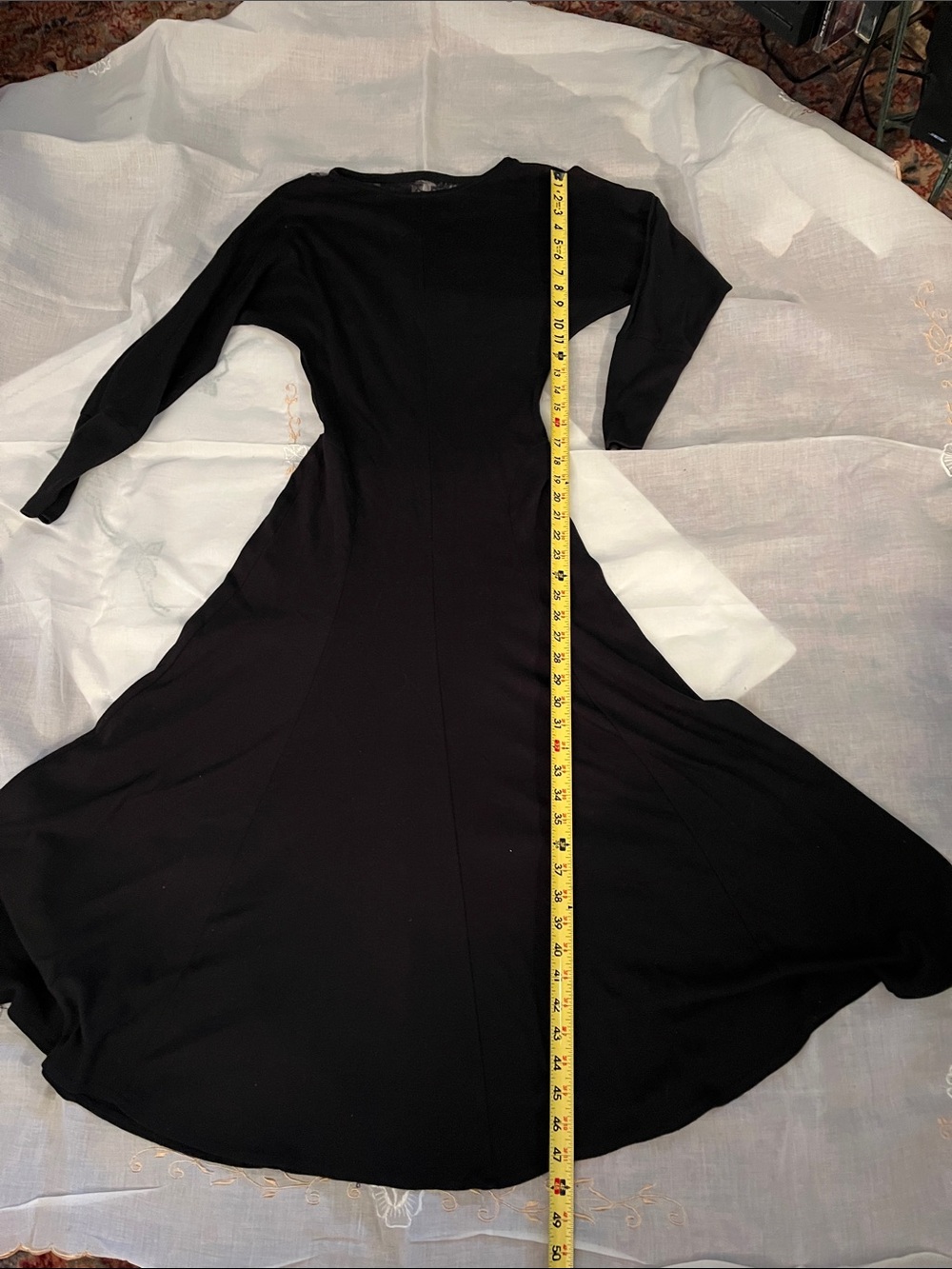 Black Long-Sleeve Fit-and-Flare Dress - Picture 2 of 6